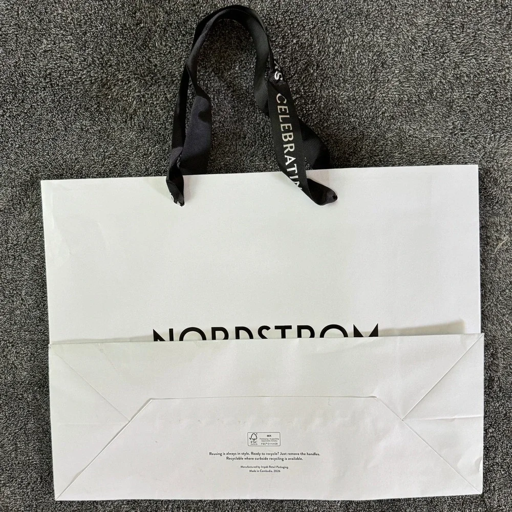Nordstrom 125 Yr Anniversary Lg White Paper Shopping Bag Ribbon Handles16x12x6